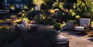 LED lighting sets the mood for an outdoor sitting area