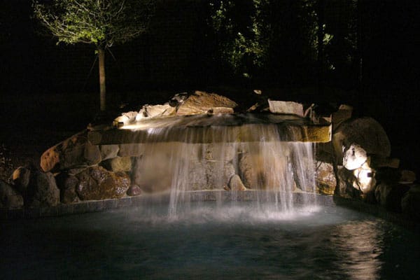 pool rock waterfall lights