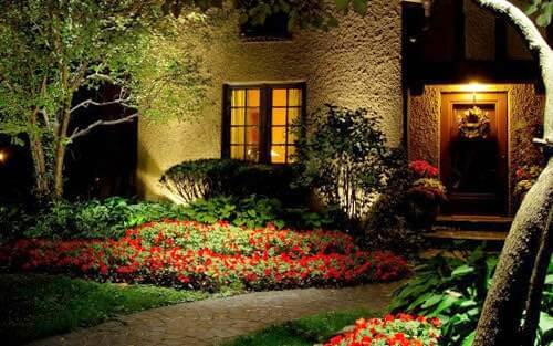 Beautiful garden surrounded by exterior led lighting
