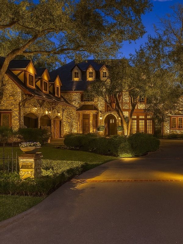 A gorgeous view of a home with optimal security lighting.