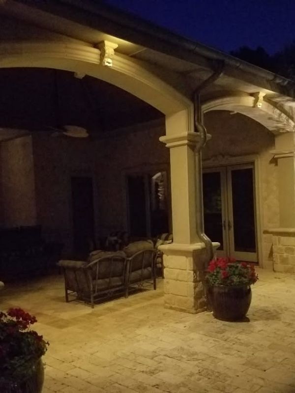 Patio lighting for a seating area. 