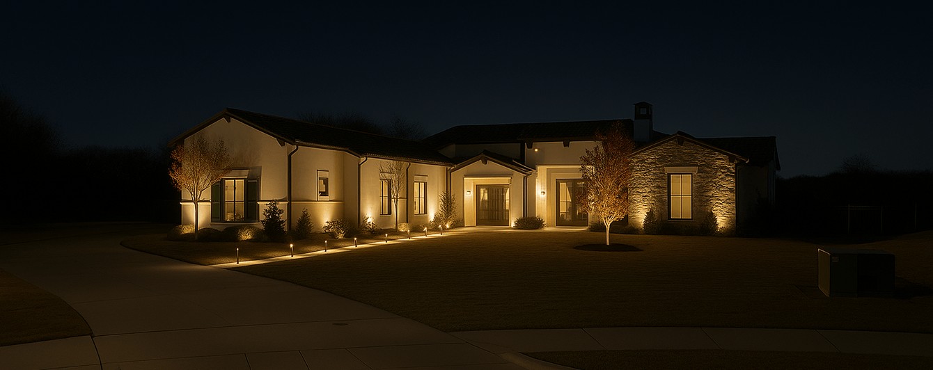 Front of house at night